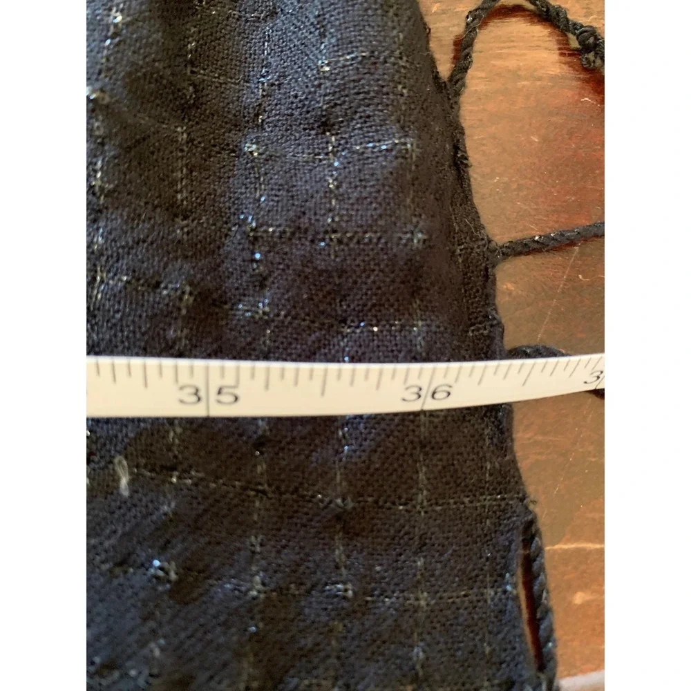 Black Metallic Thread Fringed Triangle Scarf Wrap Woven Sparkle Boho